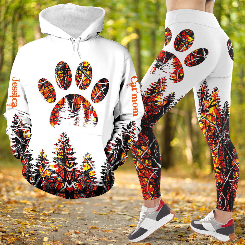 Personalized Pet Lover Hoodie & Leggings Set - Pink Paw & Forest Design