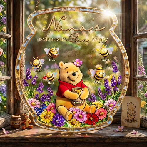 “Nana's Reasons to Bee Happy” - Personalized Honey Bee Suncatcher Ornament - Gift for Mom and Grandma Ornament PopCulturePrints