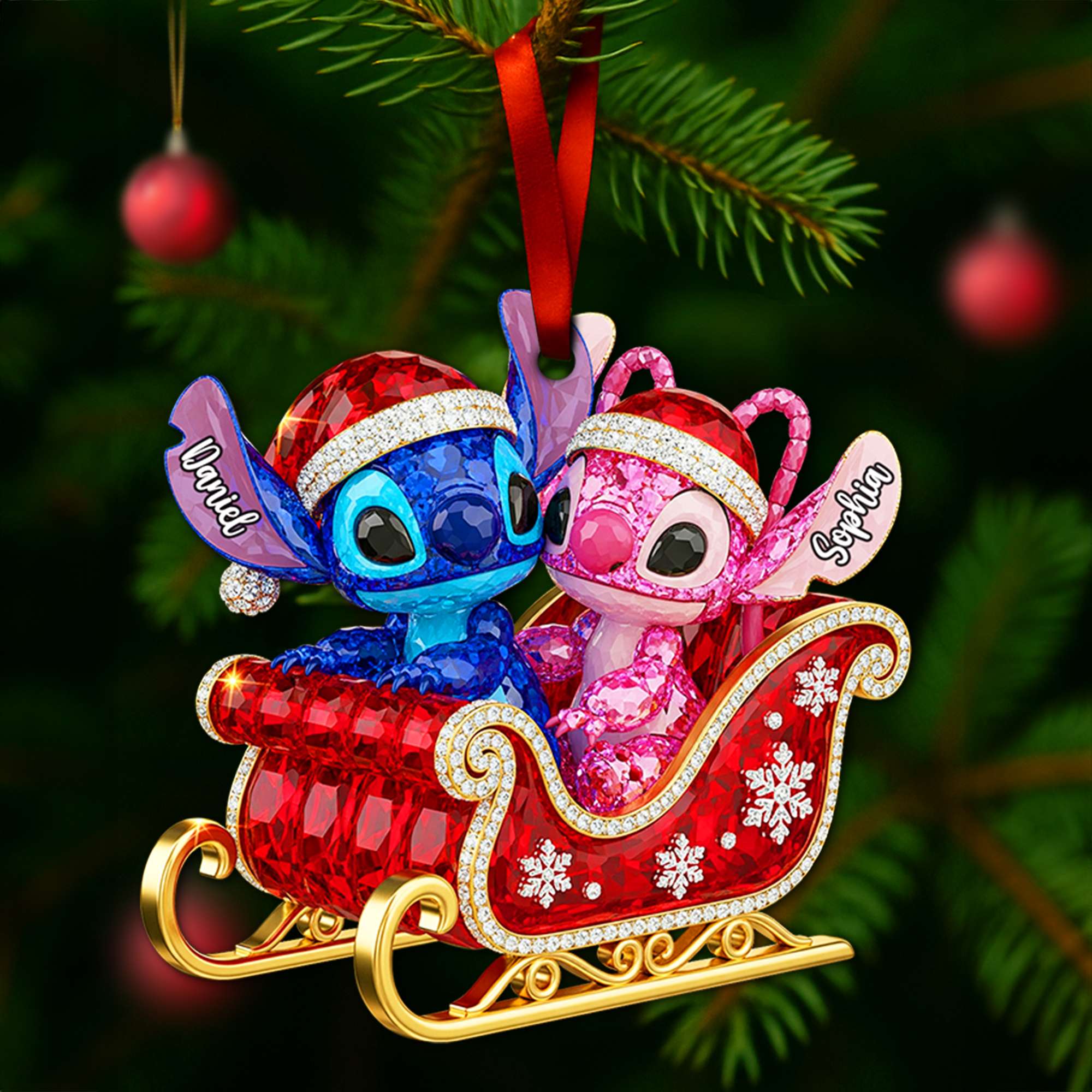 "Bring the Magic of Christmas to Your Tree!" - Alien Couple Sleigh Christmas Ornament - Personalized Gift for Couples, Friends, or Family Ornament PopCulturePrints