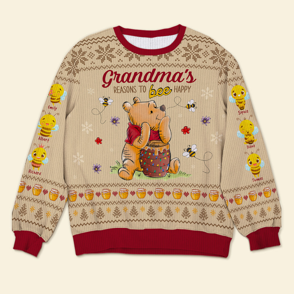 Personalized Grandma's Christmas Sweater - Custom Names & Cute Bee Design