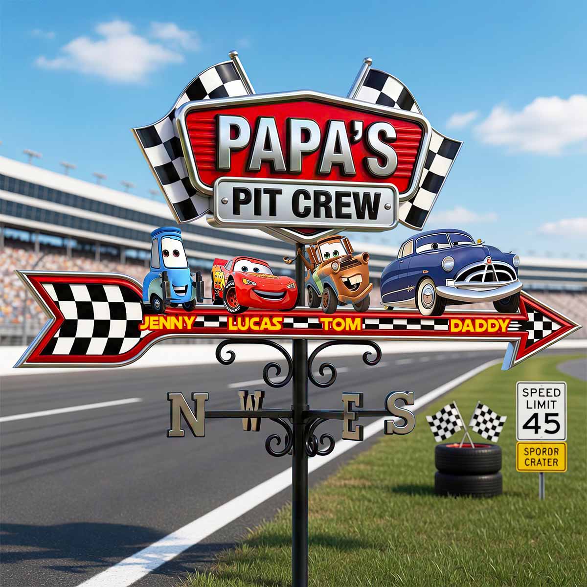“Join the Pit Crew!” - Personalized Papa’s Racing Metal Weather Vane - Custom Gift for Dads & Car Enthusiasts Metal Signs PopCulturePrints