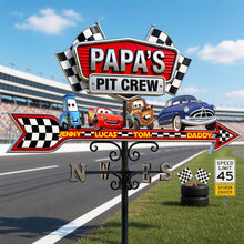 Load image into Gallery viewer, “Join the Pit Crew!” - Personalized Papa’s Racing Metal Weather Vane - Custom Gift for Dads &amp; Car Enthusiasts Metal Signs PopCulturePrints
