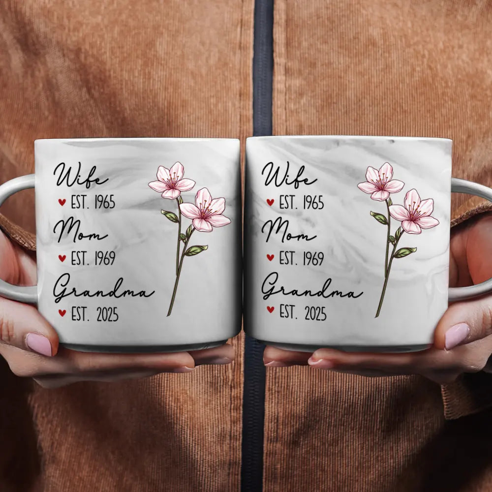 “Celebrate Her Love” - Personalized Marble Mug - Gift for Mom, Grandma, and Great Grandma Marble Mug PopCulturePrints