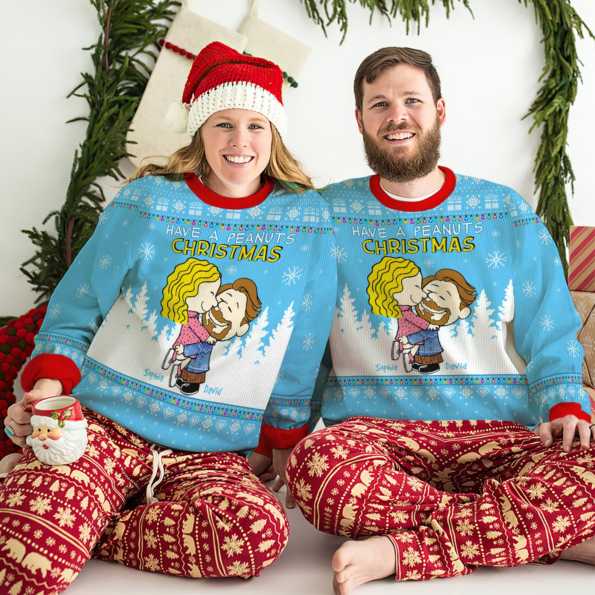 Custom Couple Christmas Sweater - Cute Cartoon Design