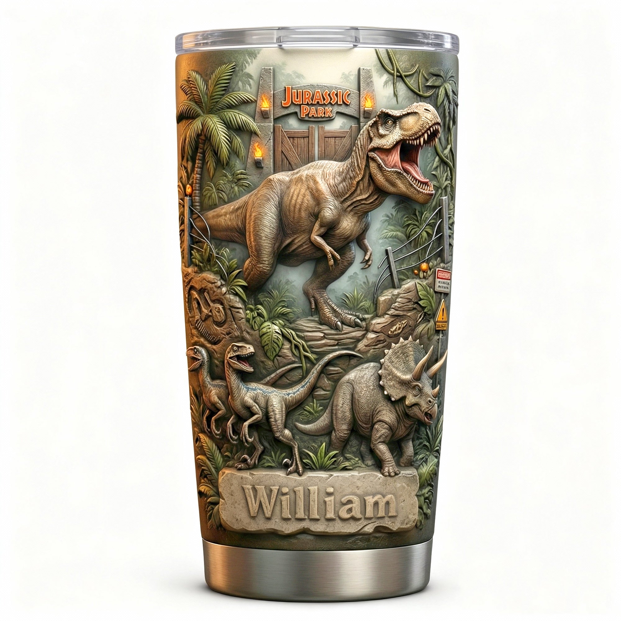 "Unleash Your Inner Dinosaur!" - Customizable Dinosaur Tumbler - Perfect Gift for Dinosaur Lovers Tumbler Cup PopCulturePrints