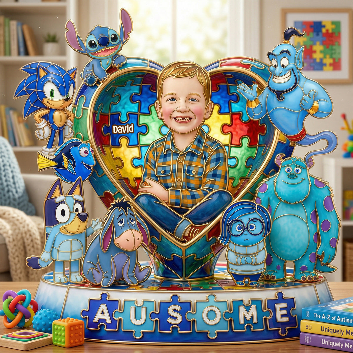 "Celebrate Uniqueness with Ausome Gang" - Custom Acrylic Plaque Gift for Autism Kids Shaped Plaques PopCulturePrints