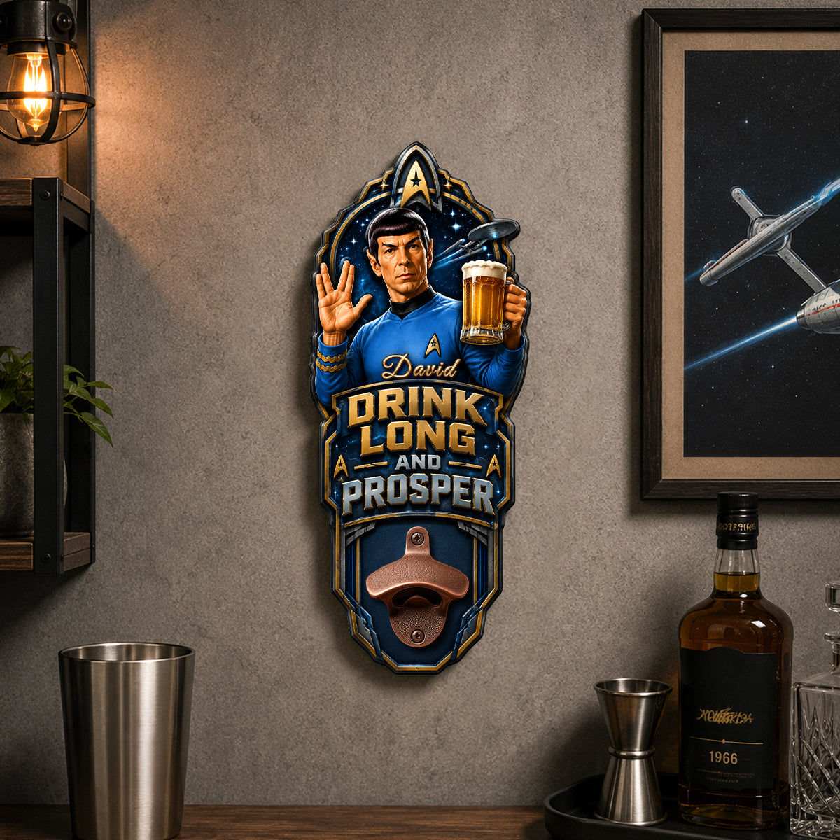 "Drink Long and Prosper!" - Space Explorer Wall Hanging Bottle Opener - Personalized Gift for Space Lovers