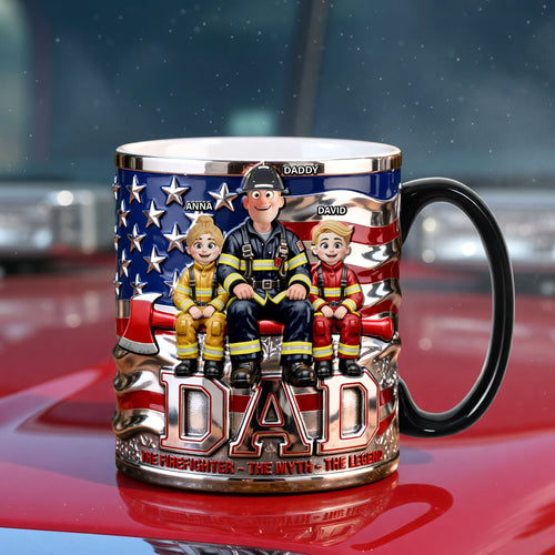 “The Hero Dad” - Proud American Firefighter Dad Magic Mug - Personalize for Firefighter Dads Coffee Mug PopCulturePrints