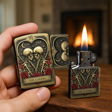 Load image into Gallery viewer, Love Beyond the Grave - Personalized Skull Couple Tarot Lighter Lighter PopCulturePrints
