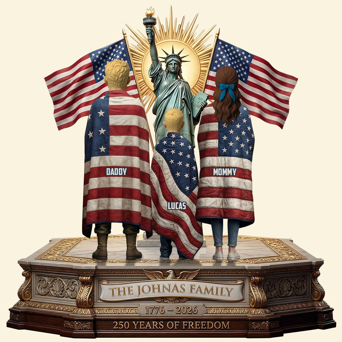 "Celebrate 250 Years of Freedom with Your Family!" - Custom Patriotic Family Plaque - Personalized Gift for Loved Ones Shaped Plaques PopCulturePrints