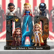 Load image into Gallery viewer, Funky Super Dad Quote - Personalized Custom Plaque Gift for Dad, Grandpa, Uncle, or Any Superhero Shaped Plaques PopCulturePrints
