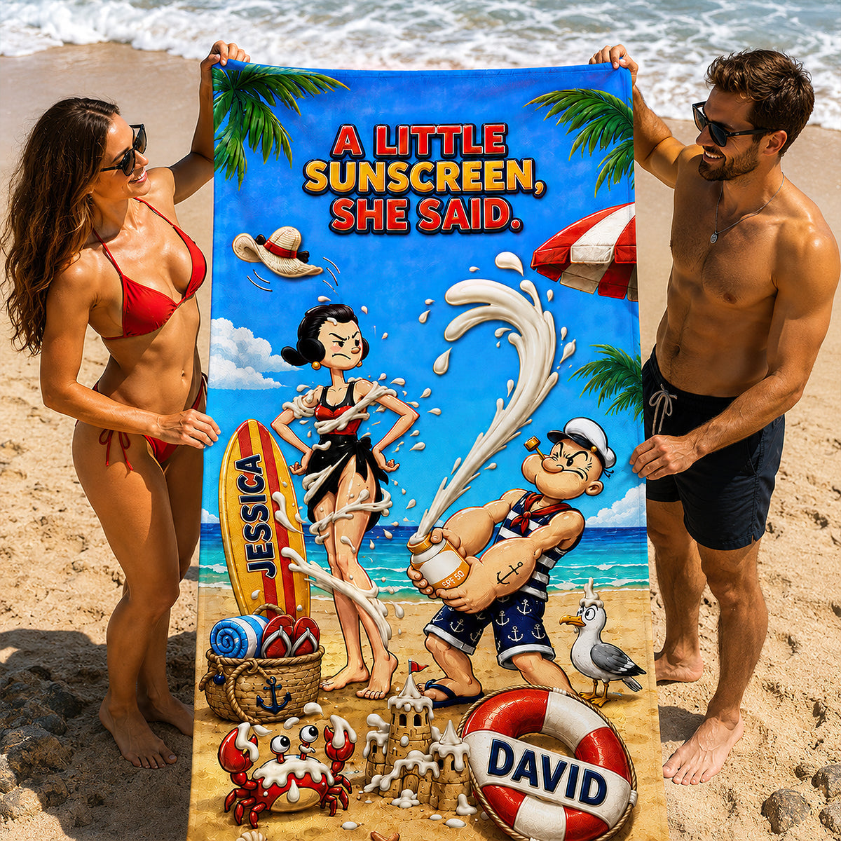 A Little Sunscreen Beach Towel - Personalized Couple Gift