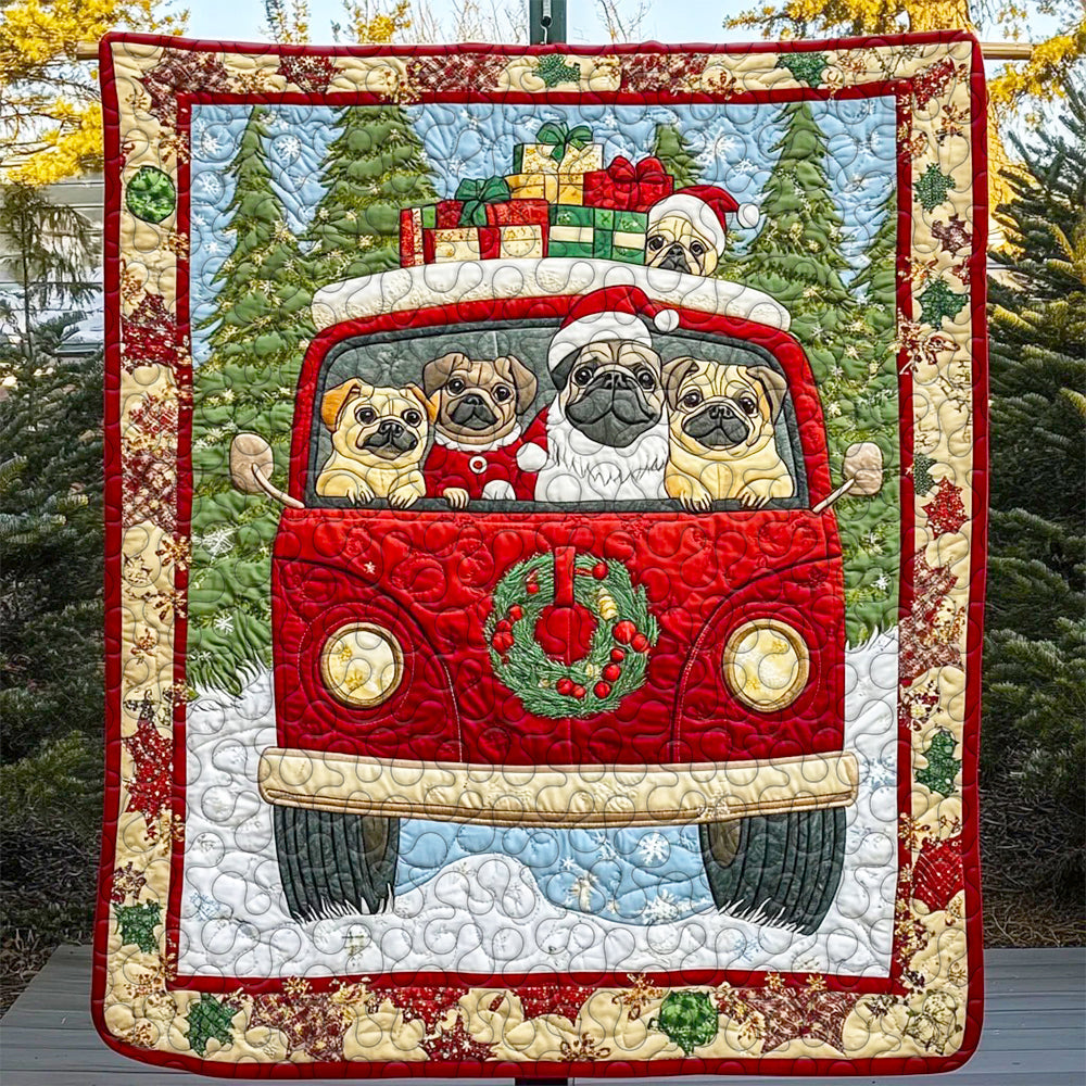 Cozy Christmas Pug Quilt Bed Set - Perfect Gift for Dog Lovers