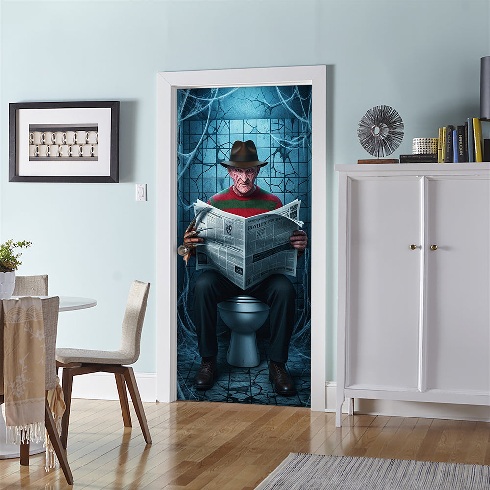 “Transform Your Space with a Touch of Horror” - Creepy Toilet Scene Door Cover, Personalized Halloween Gift for Horror Movie Fans Door Covers PopCulturePrints
