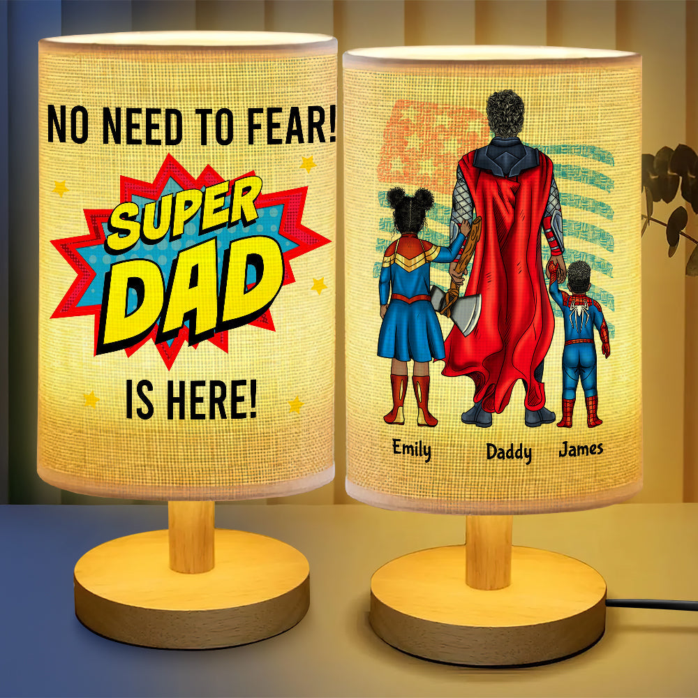 “No Need to Fear! Super Dad Is Here!” - Personalized Table Lamp for Dads and Grandpas Table Lamp PopCulturePrints