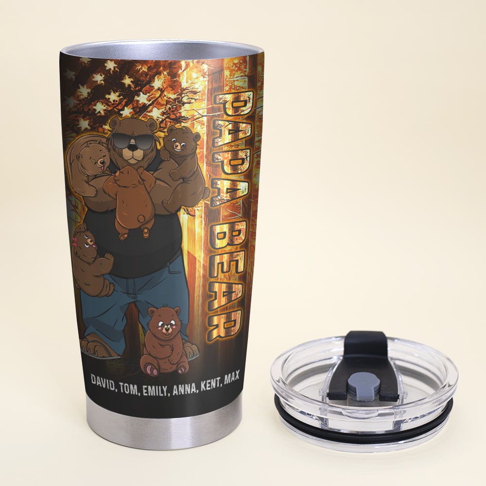 Personalized Papa Bear Tumbler - Custom Family Names Tumbler Cup PopCulturePrints