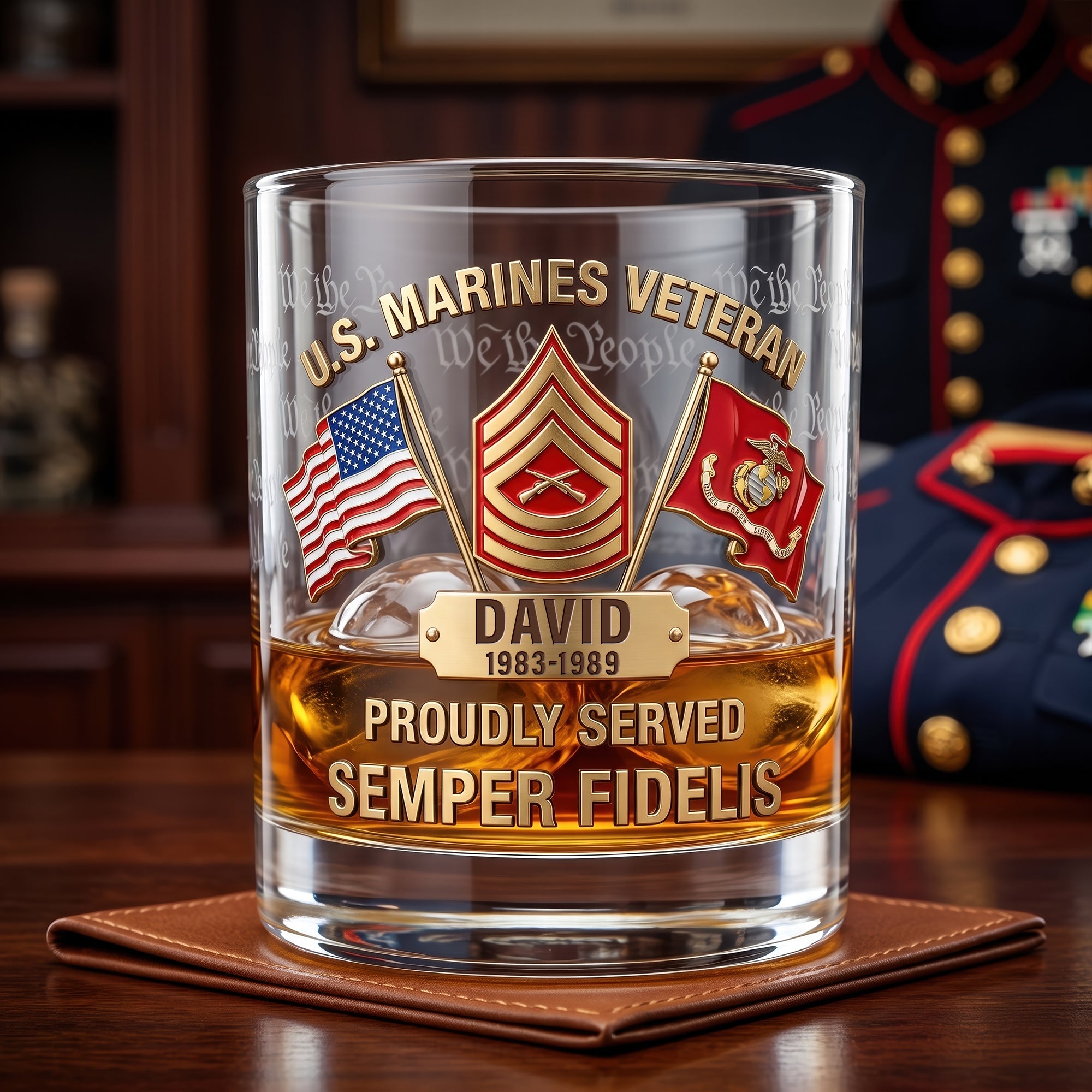 “Proudly Served” - Customizable Veteran's Reward Round Glass - Perfect Gift for Veterans