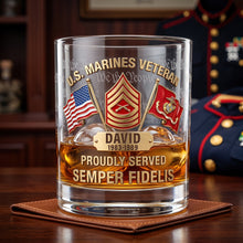 Load image into Gallery viewer, “Proudly Served” - Customizable Veteran's Reward Round Glass - Perfect Gift for Veterans
