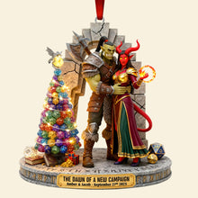 Load image into Gallery viewer, "Celebrate Your Epic Adventure!" - Monster &amp; Devil Newlywed Couple Acrylic Ornament - Personalized Gifts for Couples, Gamers, and Fantasy Lovers Ornament PopCulturePrints
