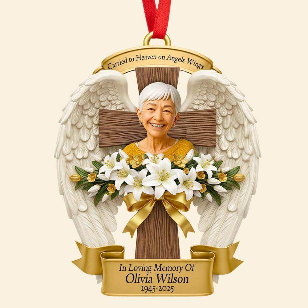 “Carried to Heaven on Angels Wings” - Personalized Christmas Ornament, Custom Photo Gift for Loved Ones Ornament PopCulturePrints
