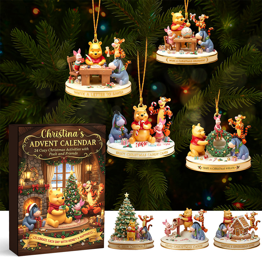 Celebrate Each Day: Personalized Christmas Advent Calendar with Pooh and Friends - Unique Gift for Kids and Family Advent Calendar PopCulturePrints