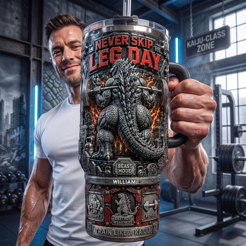 Never Skip Leg Day - Fun Leg Squat 40oz Tumbler With Handle - Personalized Gift for Gym Enthusiasts Tumbler Cup PopCulturePrints