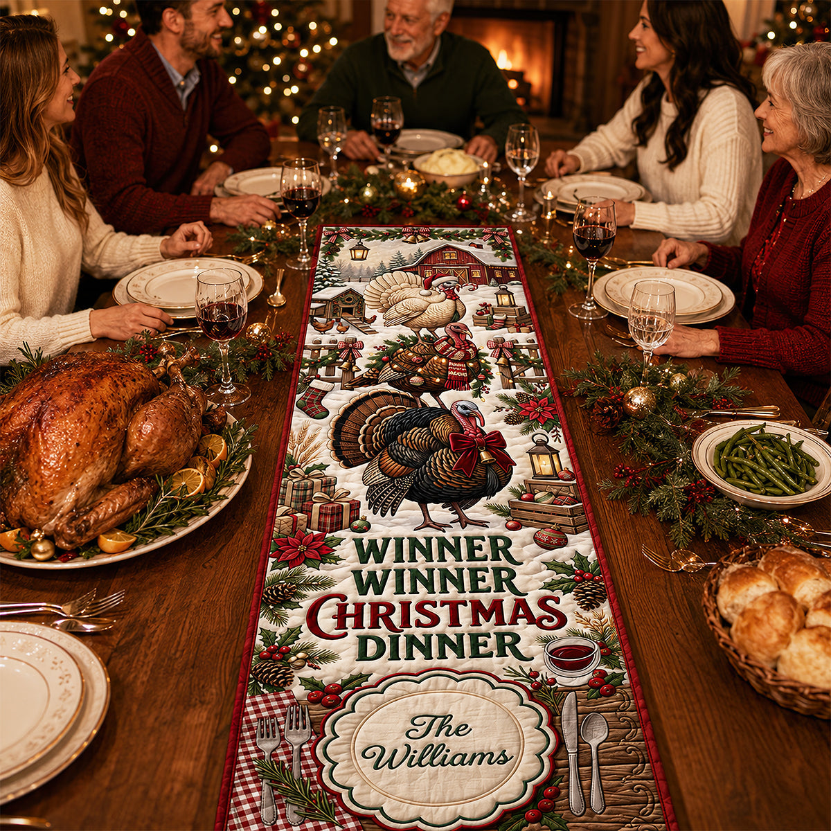 “Winner Winner Christmas Dinner” - Personalized Quilted Table Runner - Unique Gift for Family, Friends, and Hosts