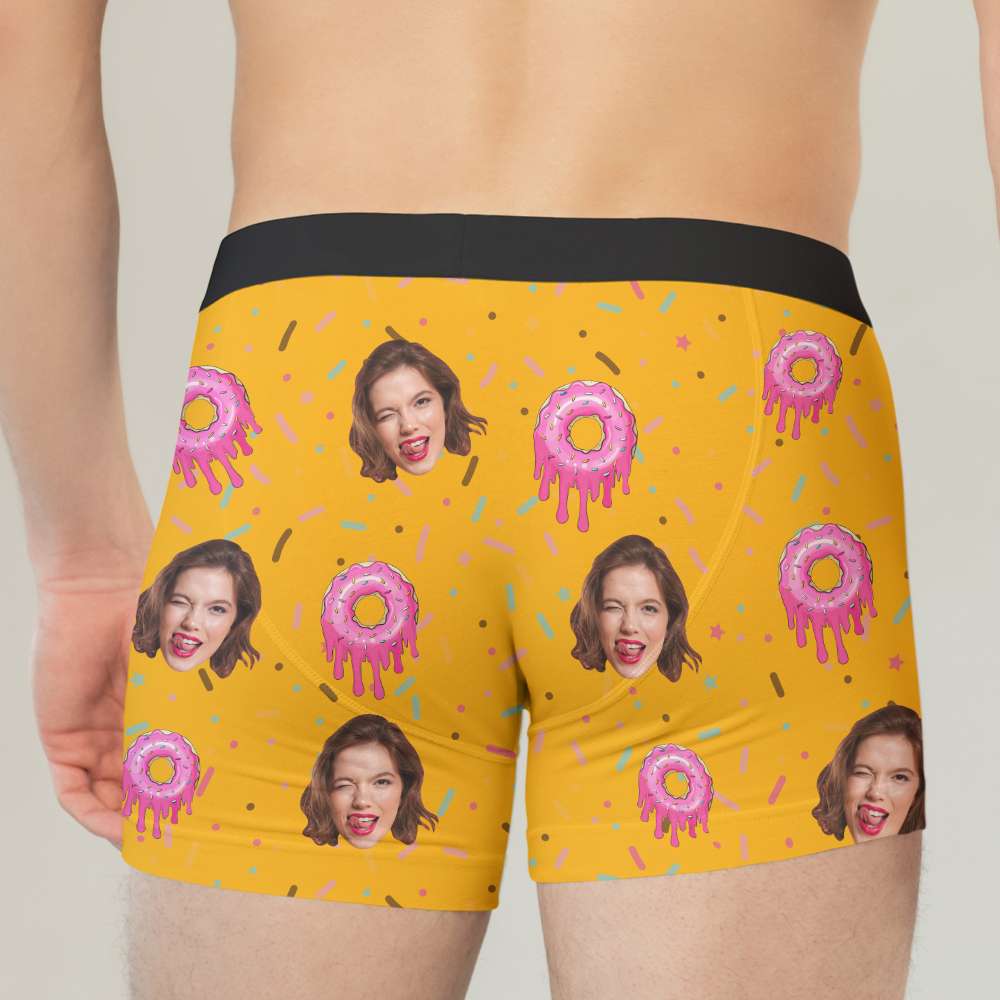 Personalized Donut Themed Men's Boxer Briefs - Custom Face Printing Underwear