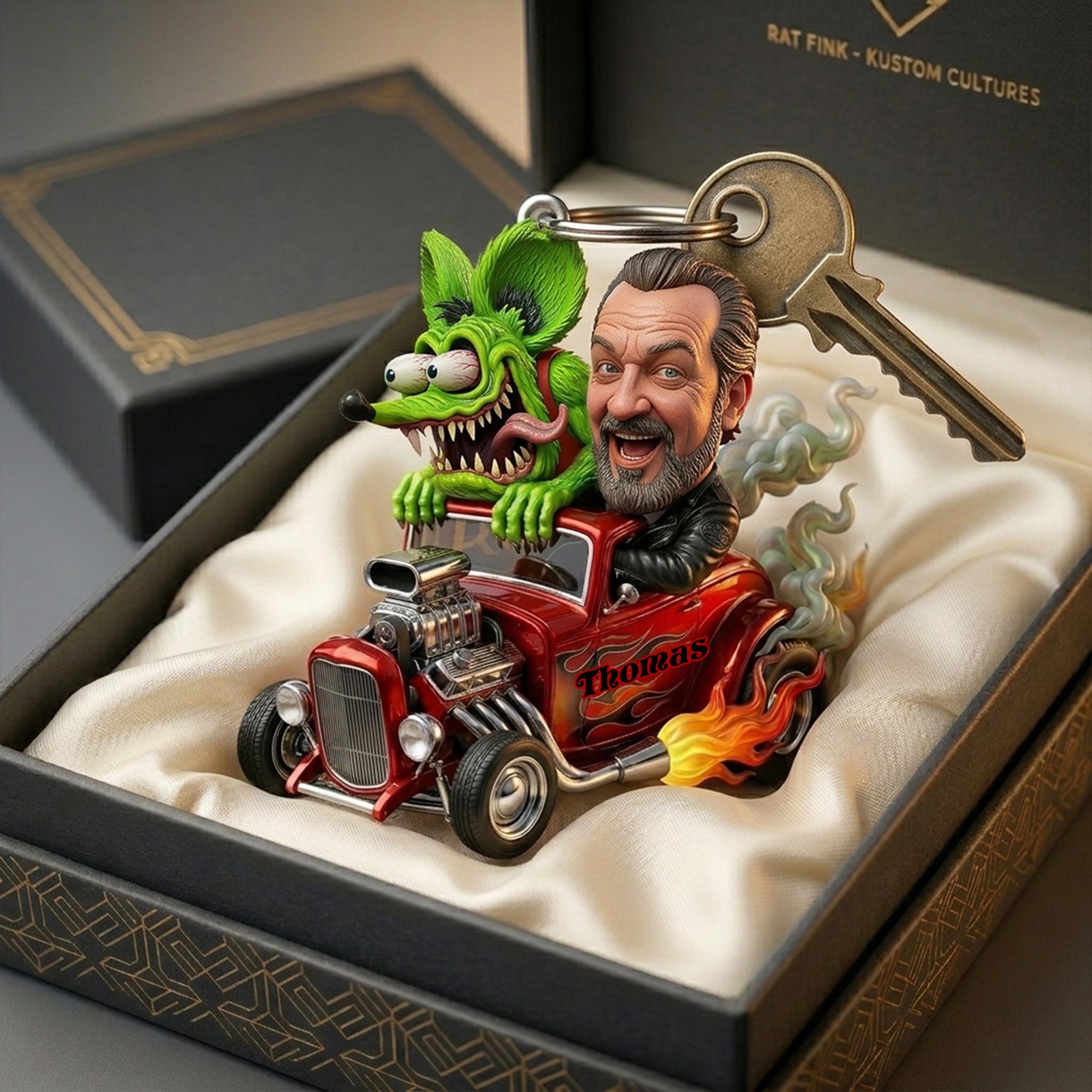 Speed Monster Keychain - Personalized Gift for Hot Rod Lovers Keychains PopCulturePrints