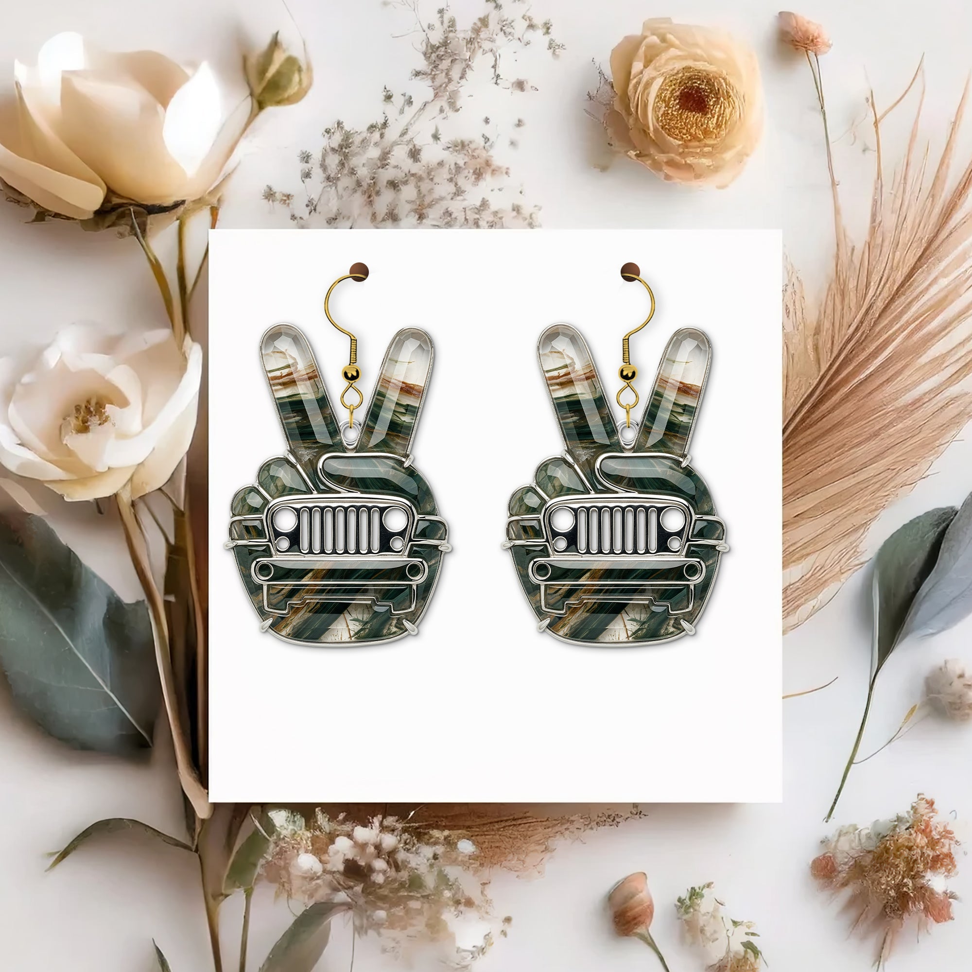 Peace and Adventure: Off-road Hand Sign Earrings - Personalized Gifts for Off-Road Girls Earrings PopCulturePrints