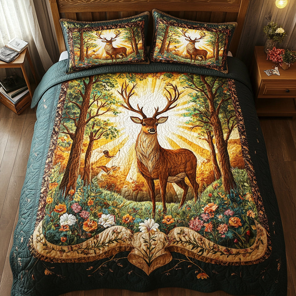 Deer Lovers Quilt Bedding Set - Nature-Inspired Home Decor Blanket PopCulturePrints