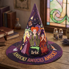 Load image into Gallery viewer, "Spooktacular Magic Awaits!" - Enchanted Quilted Witch Hat - Personalized Gift for Sisters, Friends, and Witch Enthusiasts Quilted Witch Hat PopCulturePrints
