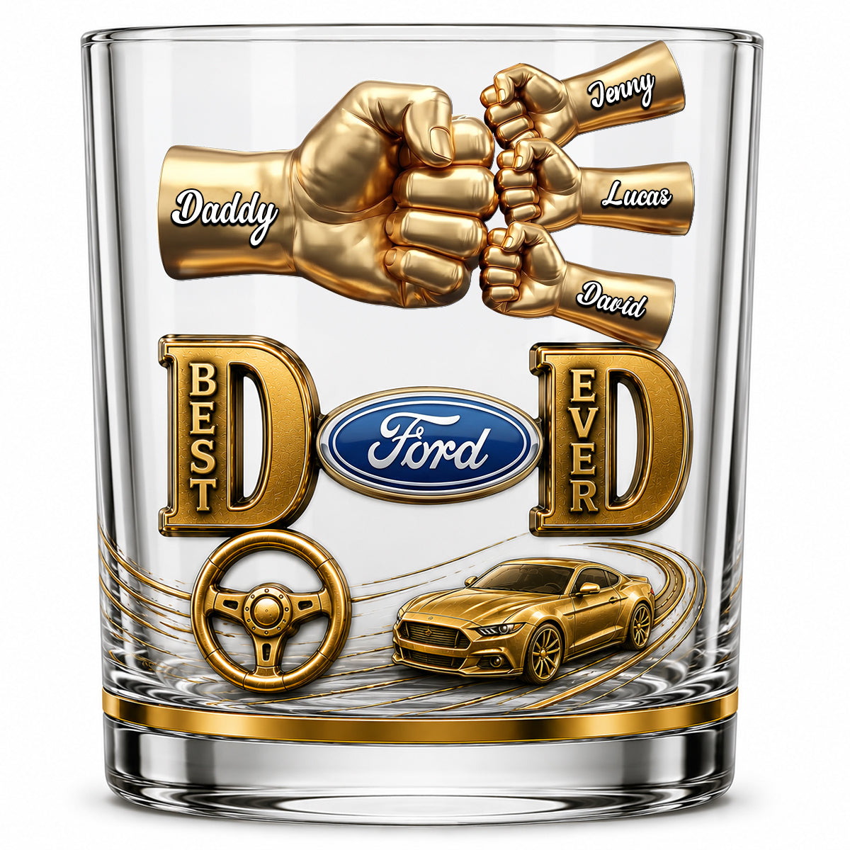 "Best Dad Ever" - Personalized Muscle Car Dad Round Glass - Unique Gift for Dads and Grandpas Glass PopCulturePrints