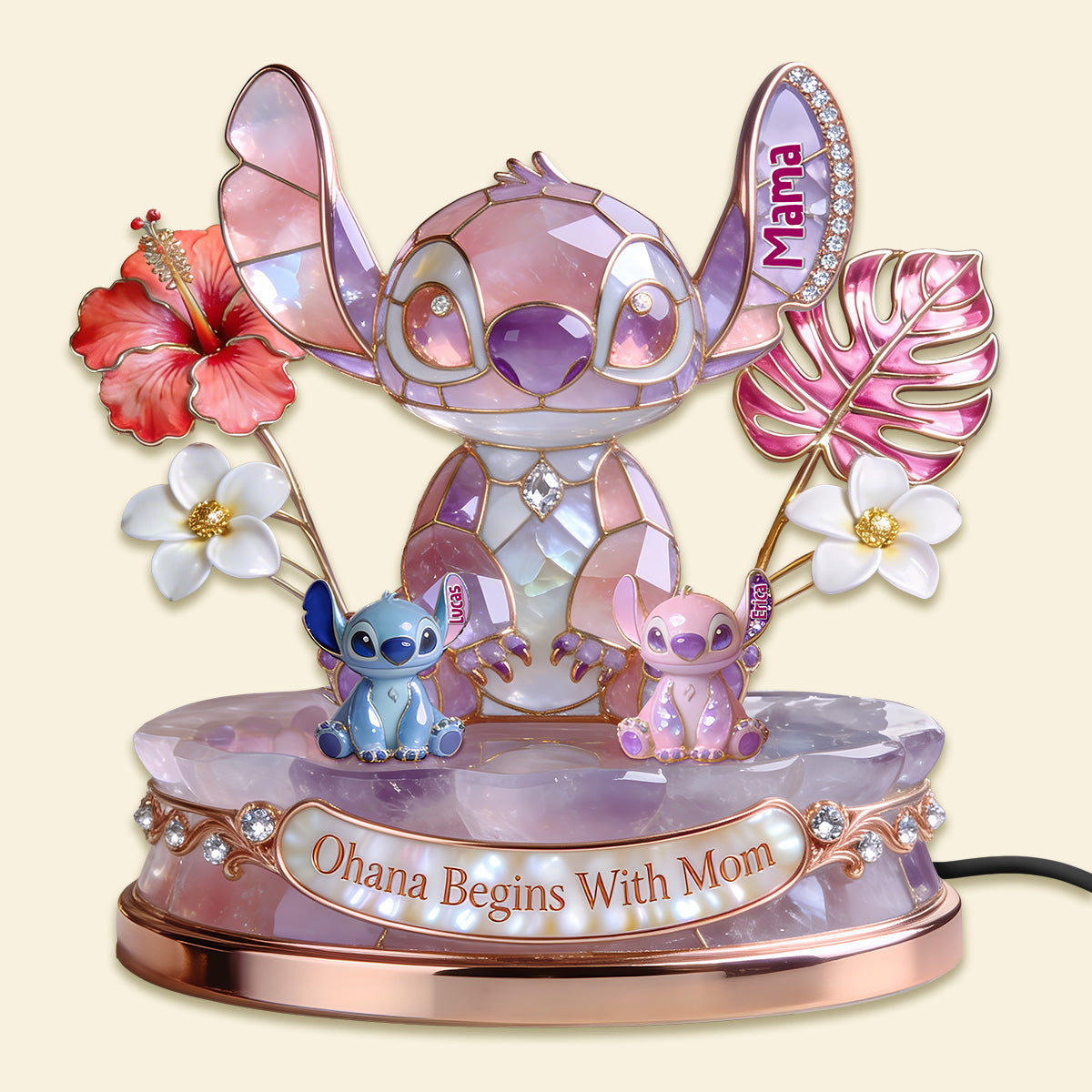 "Ohana Begins With Mom" - Personalized Alien Mom Acrylic Light Box - Ideal Gift for Mom, Grandma, and More Light Box PopCulturePrints
