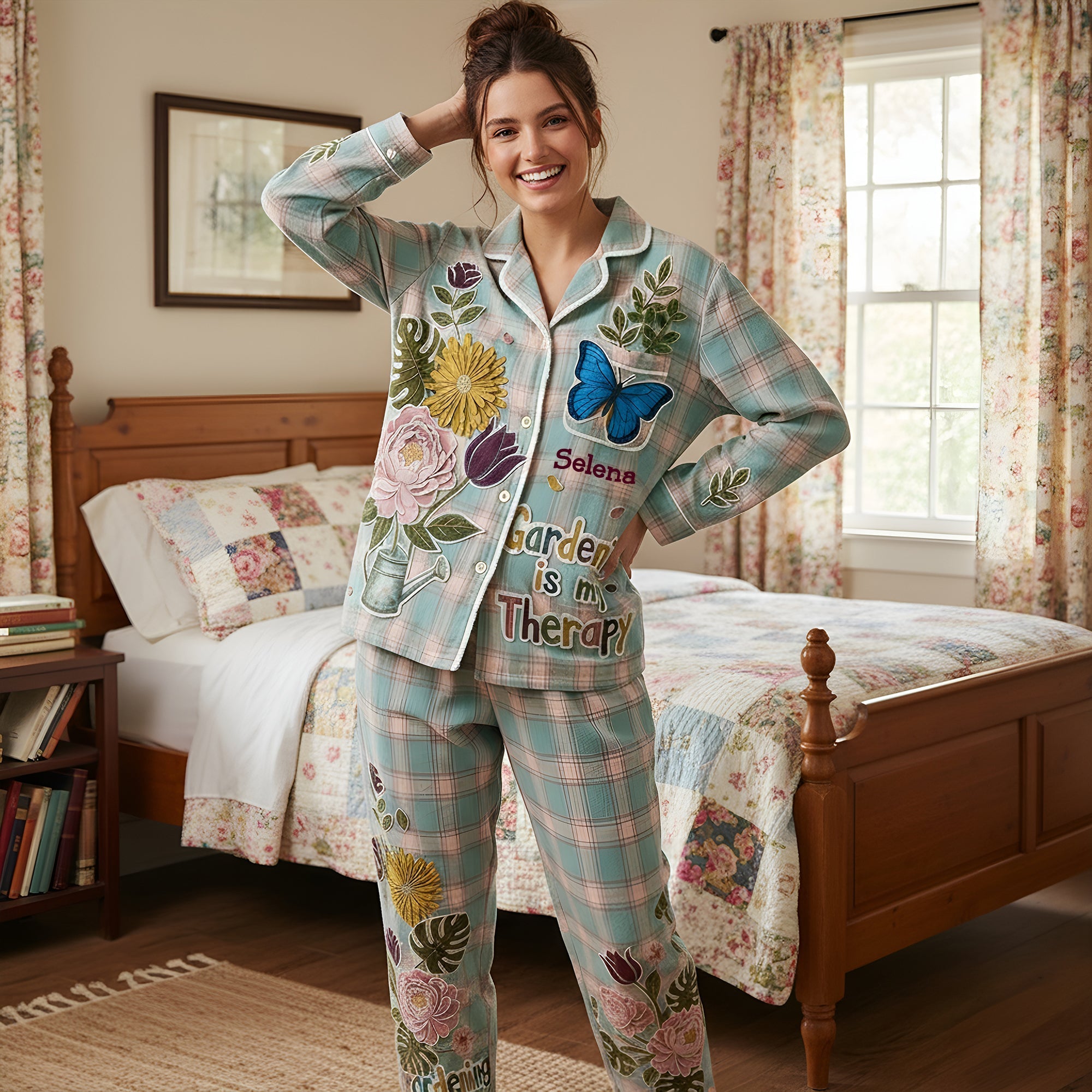 Gardening is My Therapy Pajama Set - Personalized Gift for Garden Lovers Pajama Set PopCulturePrints