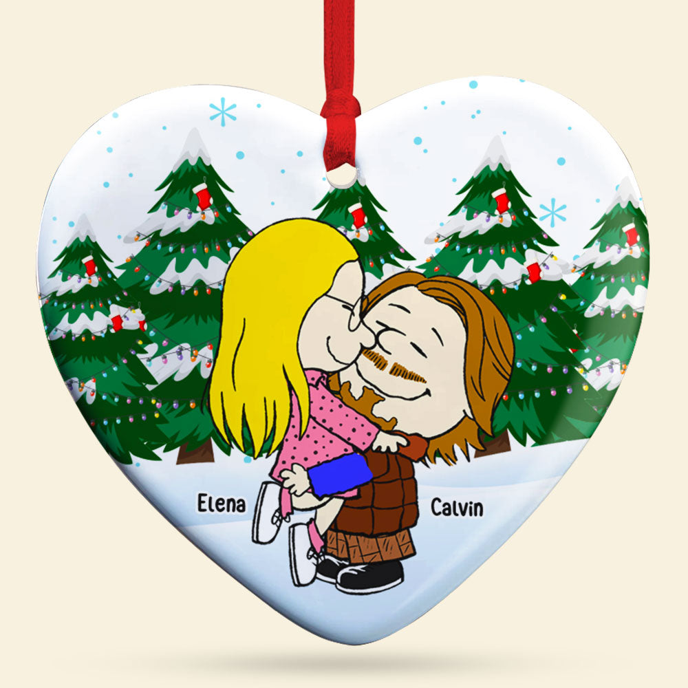 Custom Romantic Couple Ceramic Ornament - Christmas Edition