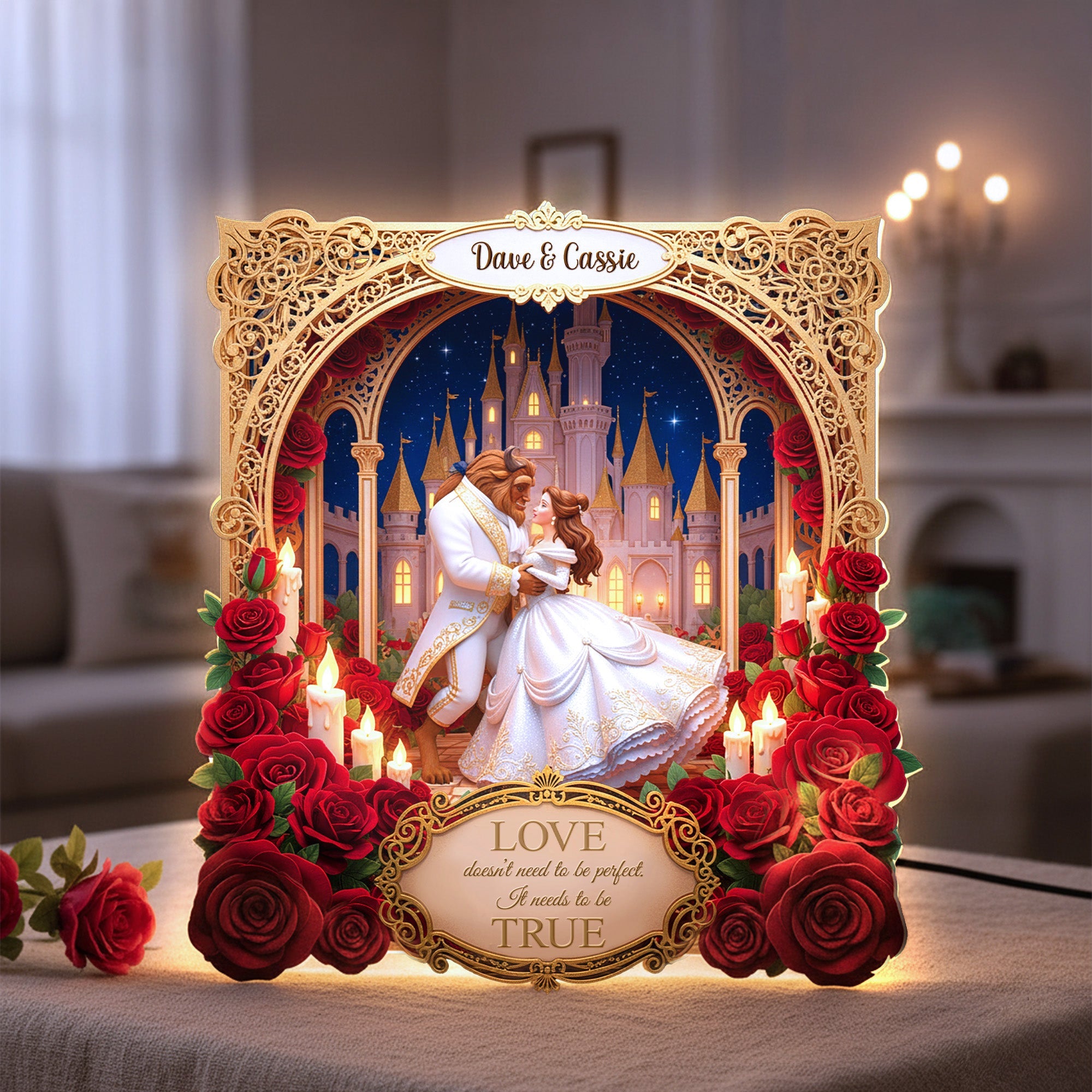 “Love doesn't need to be perfect, It needs to be TRUE” - Personalized Acrylic Light Box for Couples Light Box PopCulturePrints