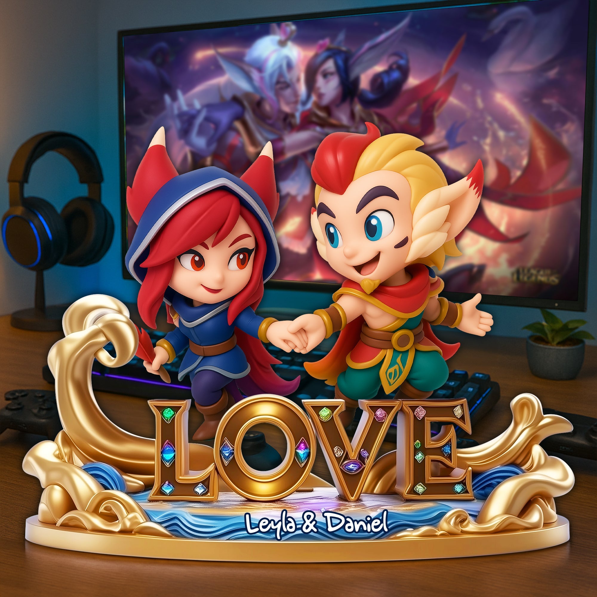 "Love Conquers All - Enchanted Battle Couple Acrylic Plaque - Personalized Gift for Couples, Friends, and Loved Ones" Shaped Plaques PopCulturePrints