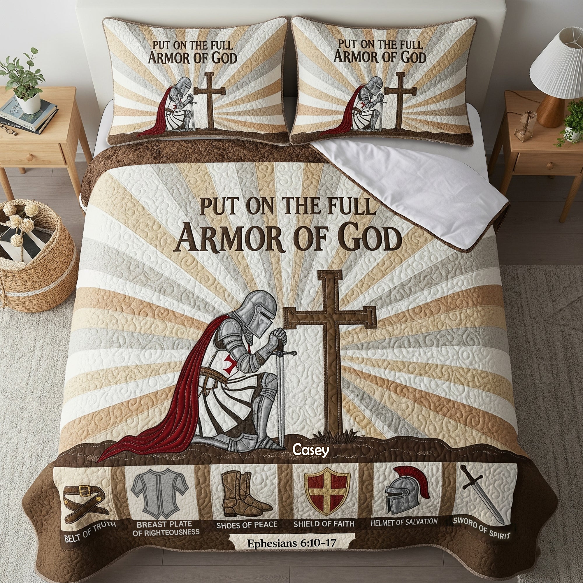 “Put On The Full Armor of God” - Knight Templar Quilt Bed Set, Personalized Gift for Christian Warriors Blanket PopCulturePrints