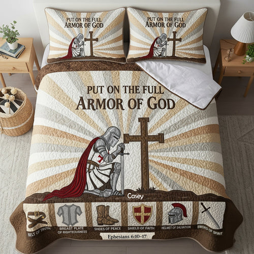 “Put On The Full Armor of God” - Knight Templar Quilt Bed Set, Personalized Gift for Christian Warriors Blanket PopCulturePrints