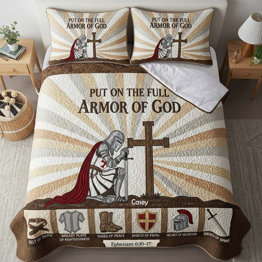 “Put On The Full Armor of God” - Knight Templar Quilt Bed Set, Personalized Gift for Christian Warriors Blanket PopCulturePrints