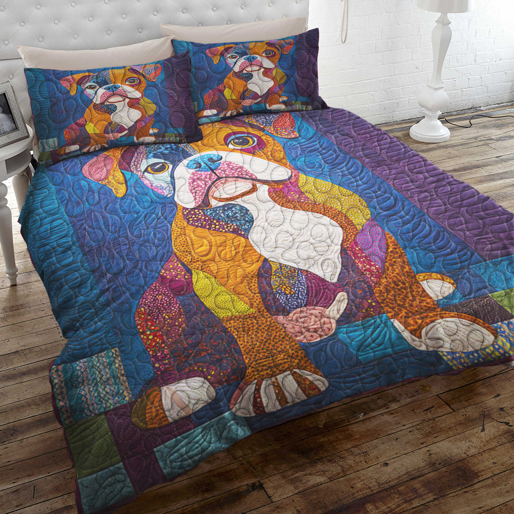 Colorful Boxers Dog Christmas Quilt Set for Dog Lovers