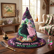Load image into Gallery viewer, "Magic Awaits with Every Stitch!" - Personalized Enchanted Pink and Green Quilted Witch Hat - Perfect Gift for Halloween Lovers and Cosplay Enthusiasts
