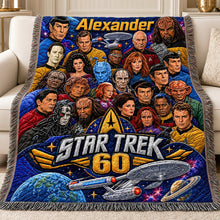 Load image into Gallery viewer, “Celebrate 60 Years of Adventure!” - Personalized Star Trek 60th Anniversary Woven Blanket - Unique Gifts for Fans, Friends, Family Blanket PopCulturePrints
