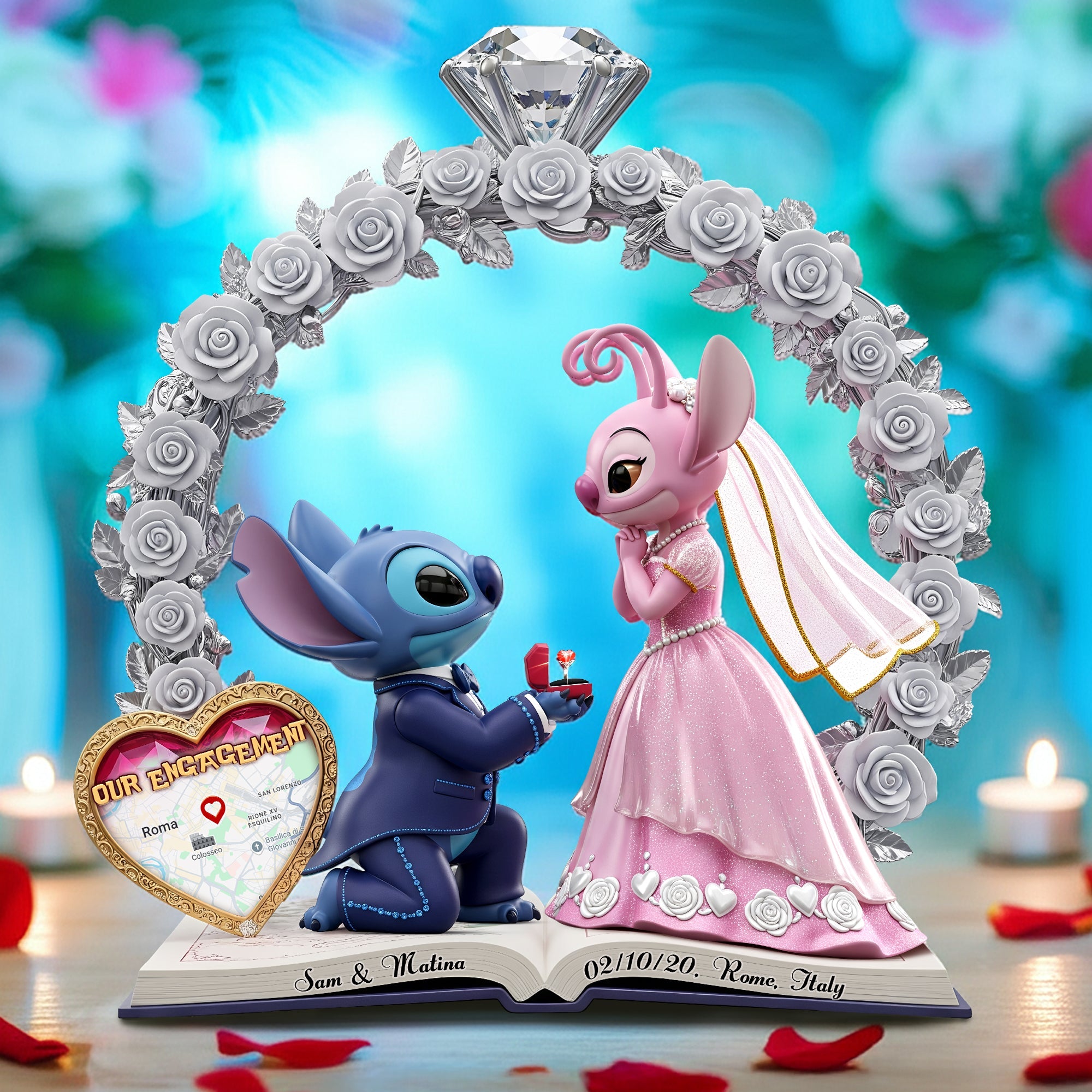 Love in Bloom: Cute Alien Couple Plaque - Personalized Gifts for Couples Shaped Plaques PopCulturePrints