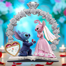 Load image into Gallery viewer, Love in Bloom: Cute Alien Couple Plaque - Personalized Gifts for Couples Shaped Plaques PopCulturePrints
