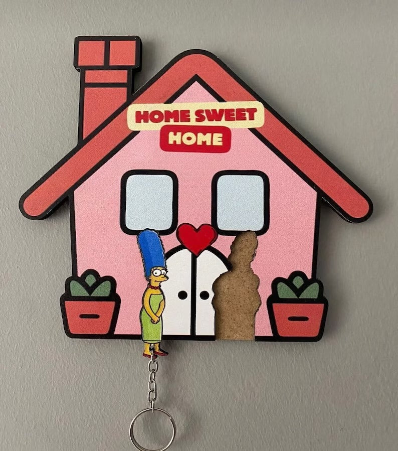 Personalized Home Sweet Home Themed Key Holder with Cartoon Characters