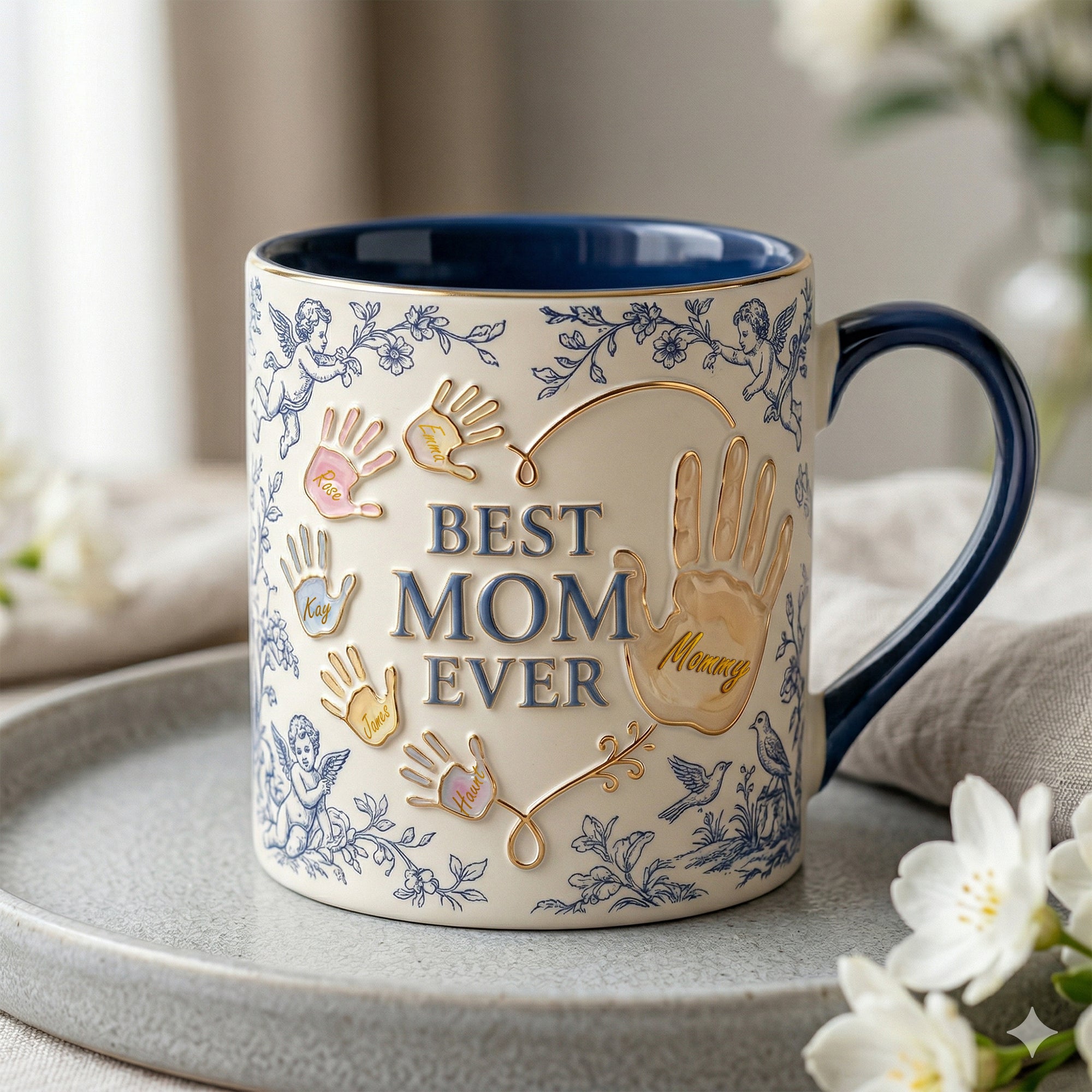 "Best Mom Ever" - Meaningful Toile De Jouy Accent Mug - Personalized Gifts for Mothers, Moms, and Grandmas Coffee Mug PopCulturePrints