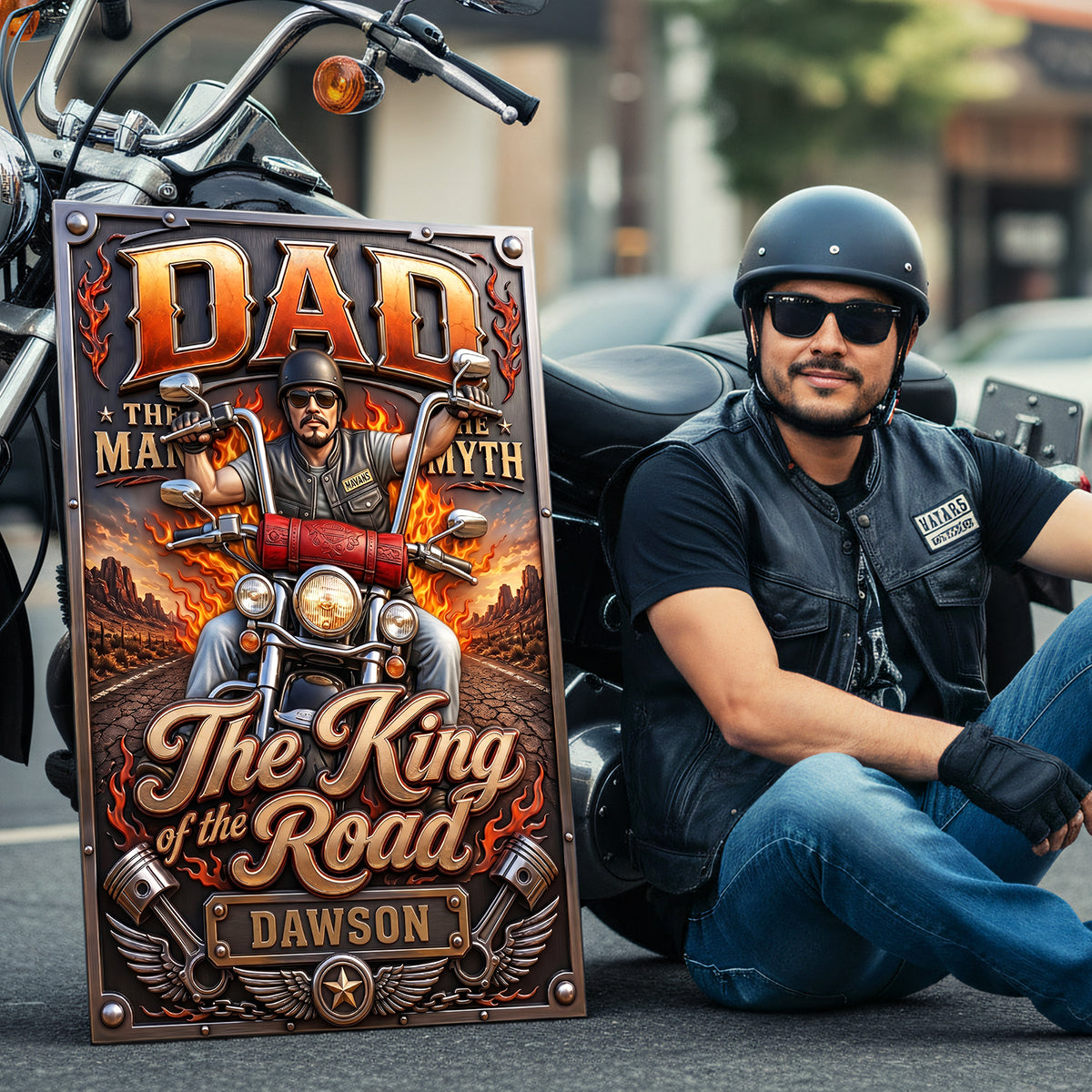 "Dad: The Man, The Myth, The King of the Road" - Custom Personalized Metal Sign for Dad Metal Signs PopCulturePrints