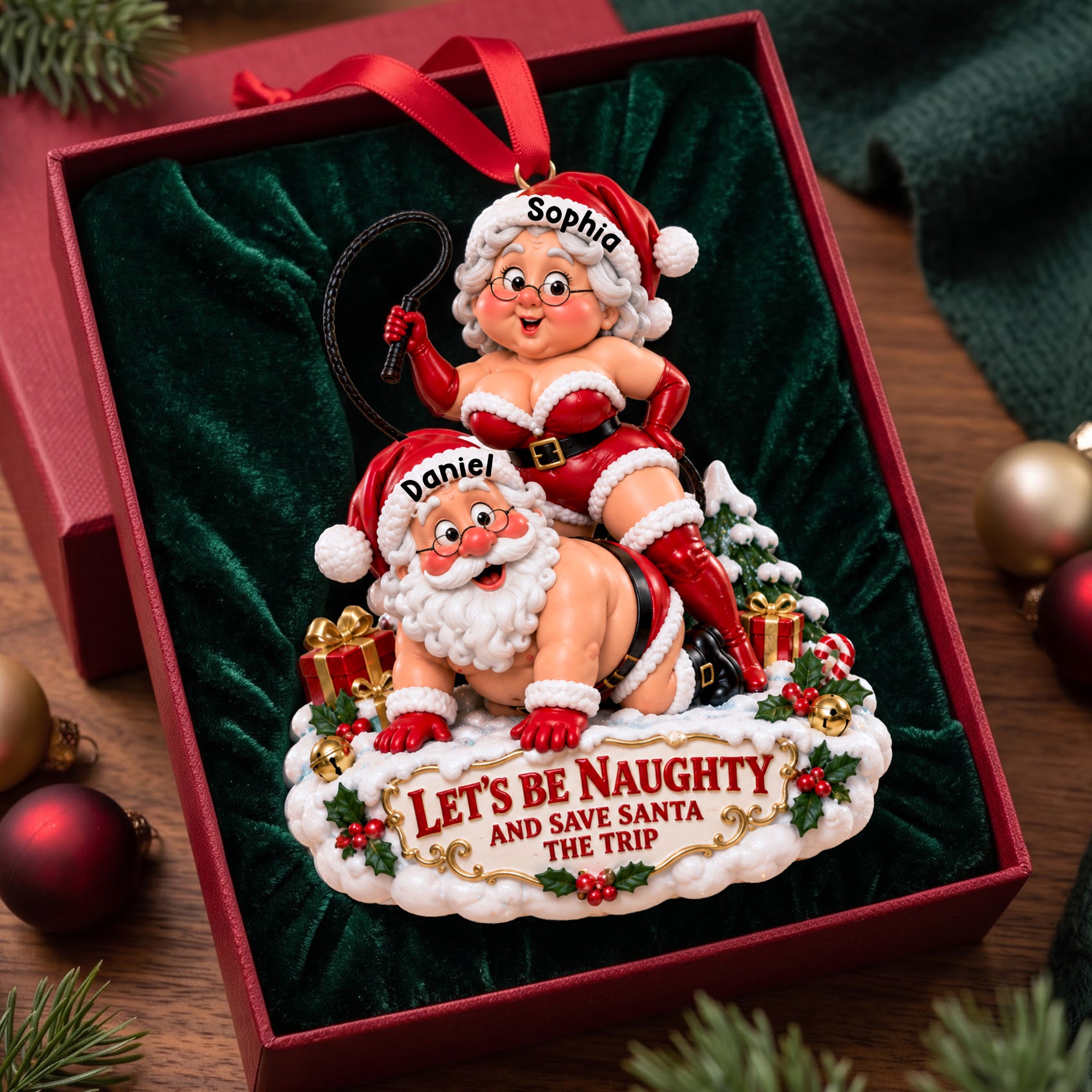 Let's Be Naughty - Funny Old Santa Couple Ornament | Personalized Christmas Gift for Couples Ornament PopCulturePrints